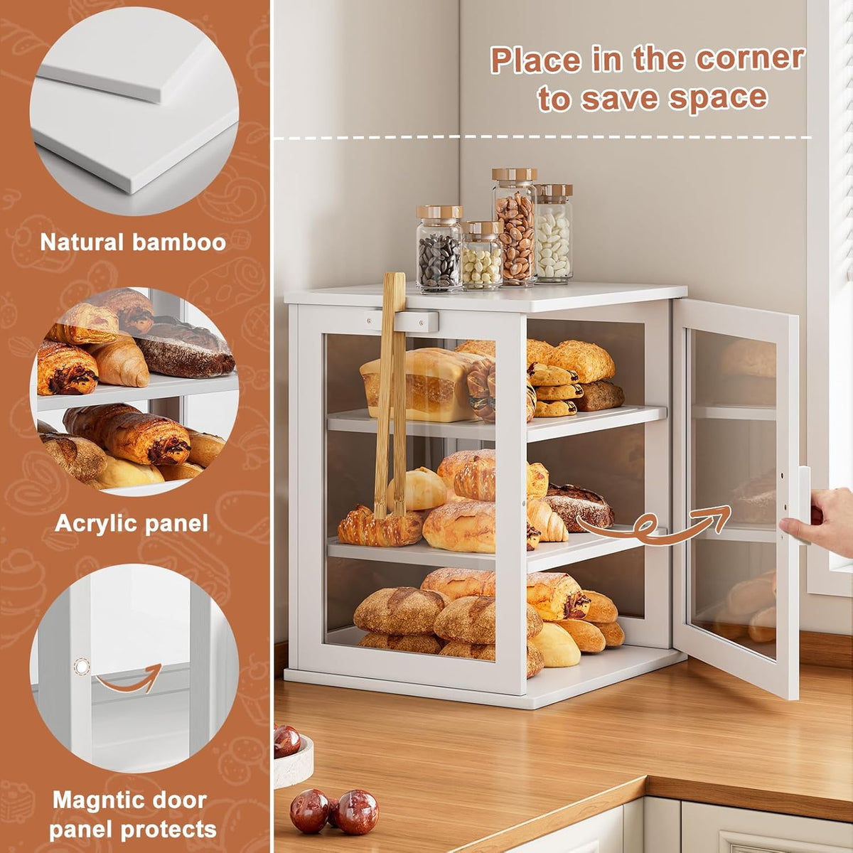 WOWLIVE Bread Box for Kitchen Countertop, 3 Layers Bread Storage Container | Large Bamboo Bread Bin for Homemade Bread