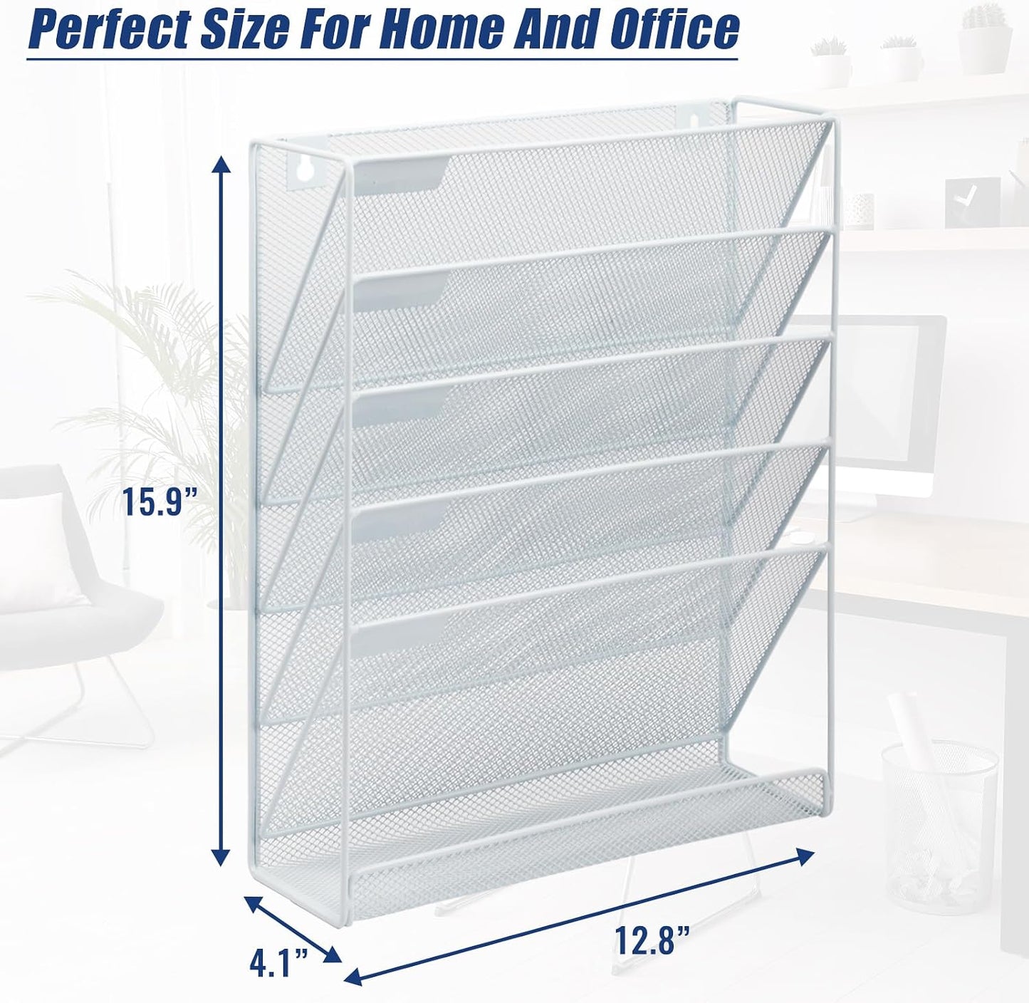 Desk File Organizer Mesh 6-Tier, Hanging Wall Mount Document Organization Stand, Desktop Vertical Mail Paper Folder