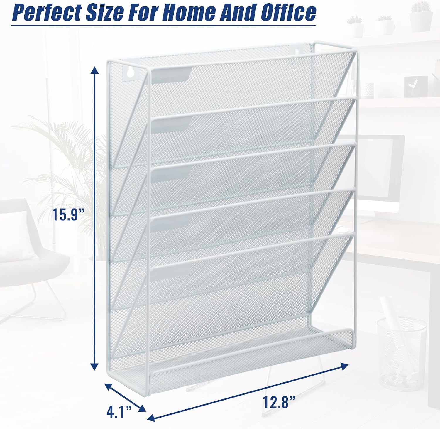 Desk File Organizer Mesh 6-Tier, Hanging Wall Mount Document Organization Stand, Desktop Vertical Mail Paper Folder