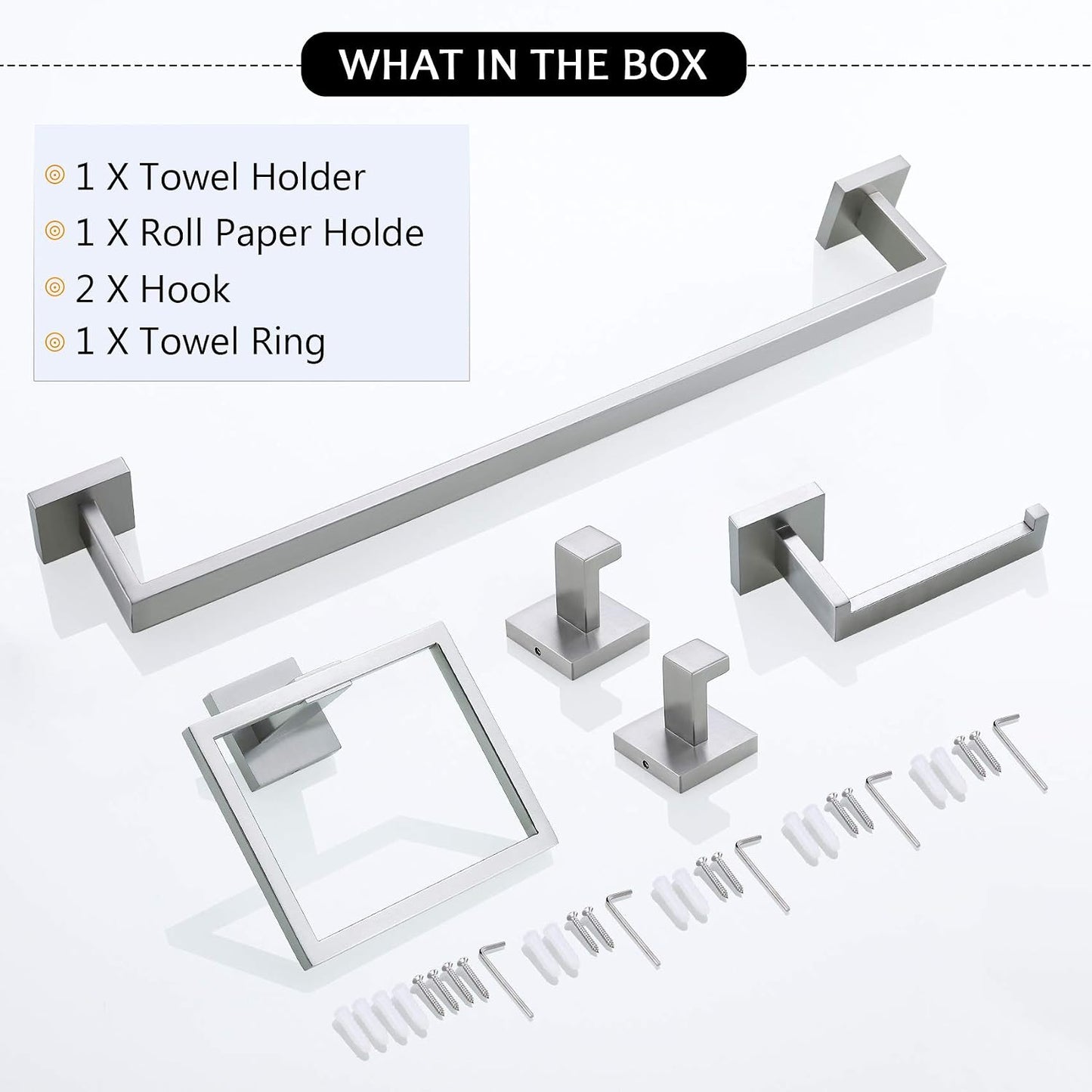 Towel Bar Set 5 Pieces Brushed Nickel Bathroom Hardware Set|Stainless Steel Wall Mounted 23.6-Inch Towel Rack
