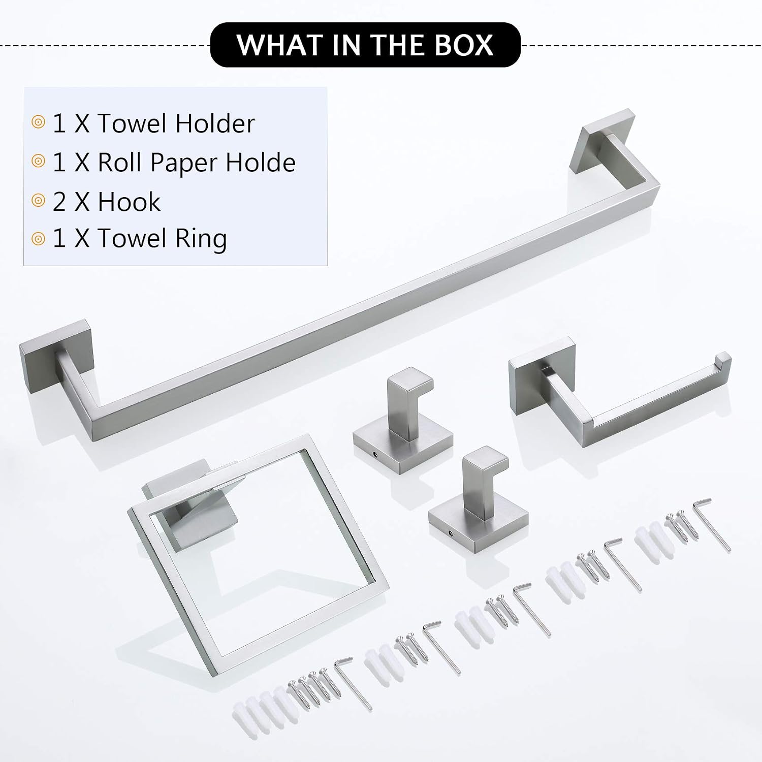 Towel Bar Set 5 Pieces Brushed Nickel Bathroom Hardware Set|Stainless Steel Wall Mounted 23.6-Inch Towel Rack