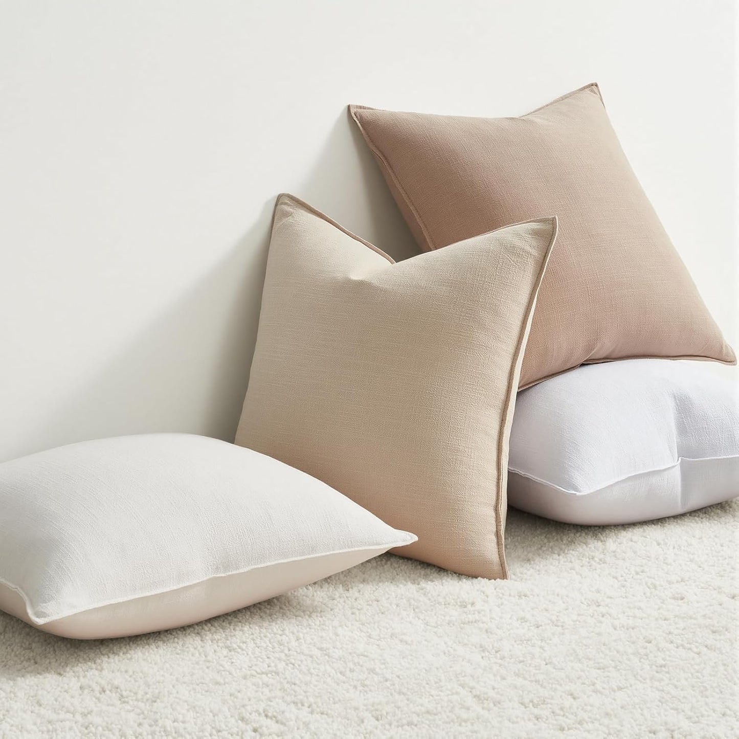 Linen and Cotton Decorative Throw Pillow Covers Soft Accent Farmhouse / Neutral / 20 x 20 / Set of 4