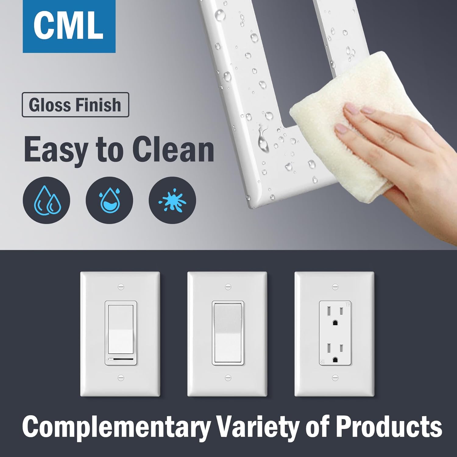 CML Oversized Decorator Wall Plate, 20 Pack Electrical Outlet Receptacle Covers, Jumbo 1-Gang Switch Plates, Over-Size