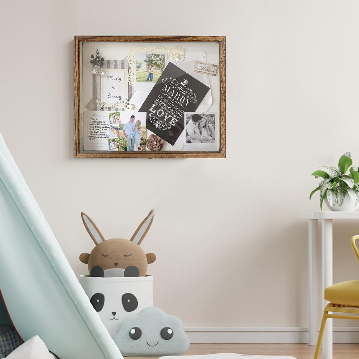 16x20 Shadow Box Frame in Wood Color with Linen Back | Shadow Box Display Case with Paulownia Wood and Real Glass Cover