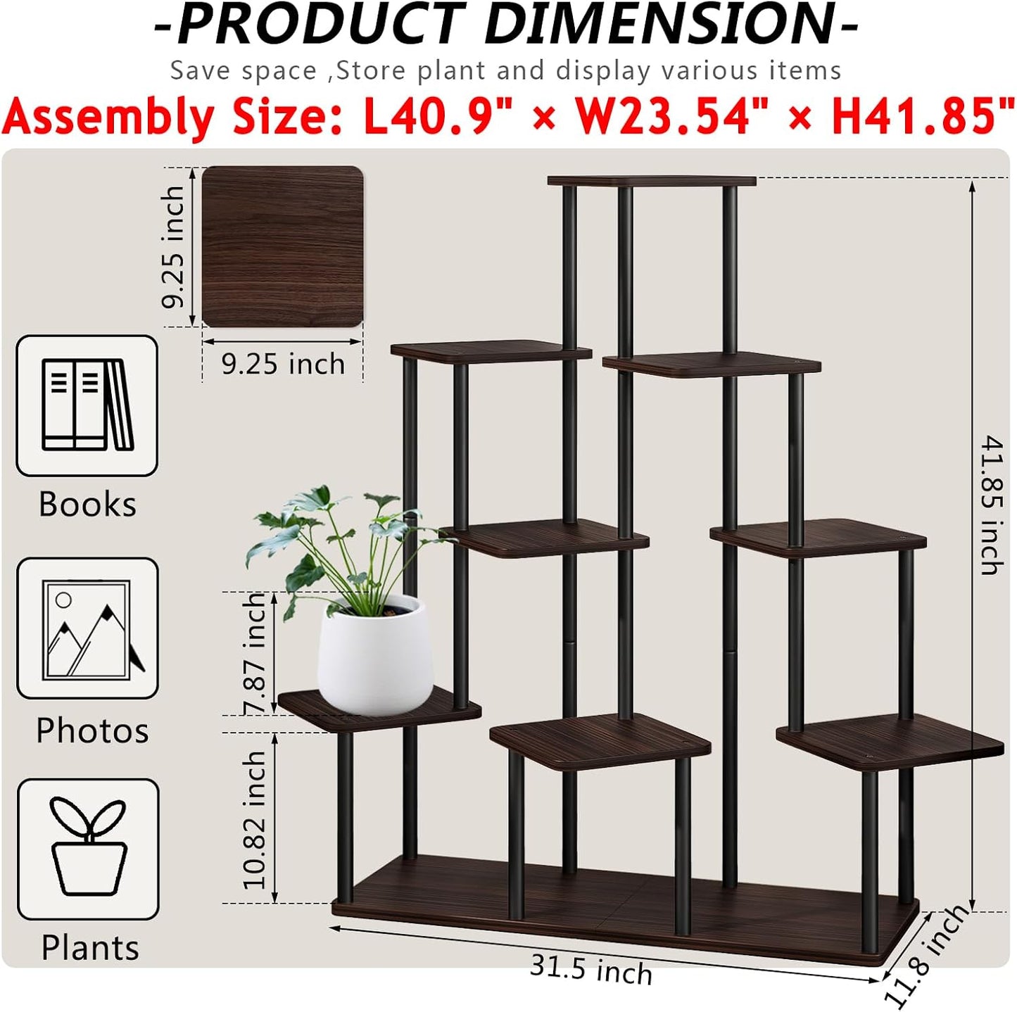 9 Tier Tall Plant Stand Indoor Corner Tiered Shelf Metal MDF Board | Sturdy Metal Frame,Space-saving Tiered Design