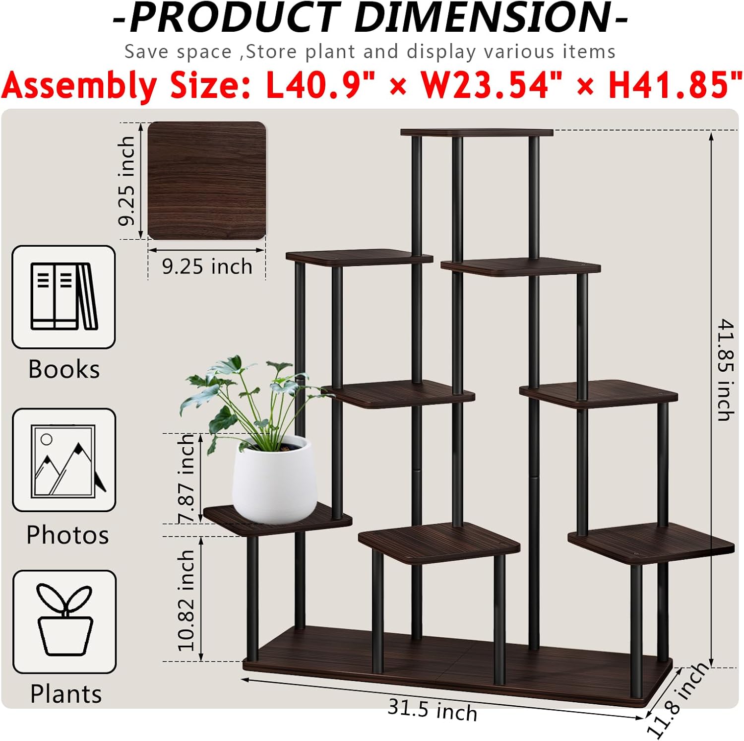9 Tier Tall Plant Stand Indoor Corner Tiered Shelf Metal MDF Board | Sturdy Metal Frame,Space-saving Tiered Design