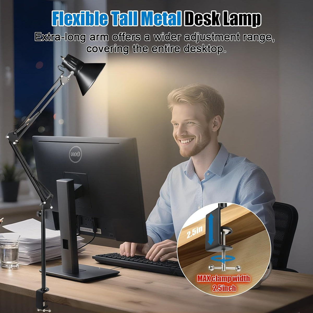 LED Clamp on Desk Lamp, 360°Adjustable Swing Arm Desk Lamp | Clamp Light with Eye-Caring LED Bulb for Home Office
