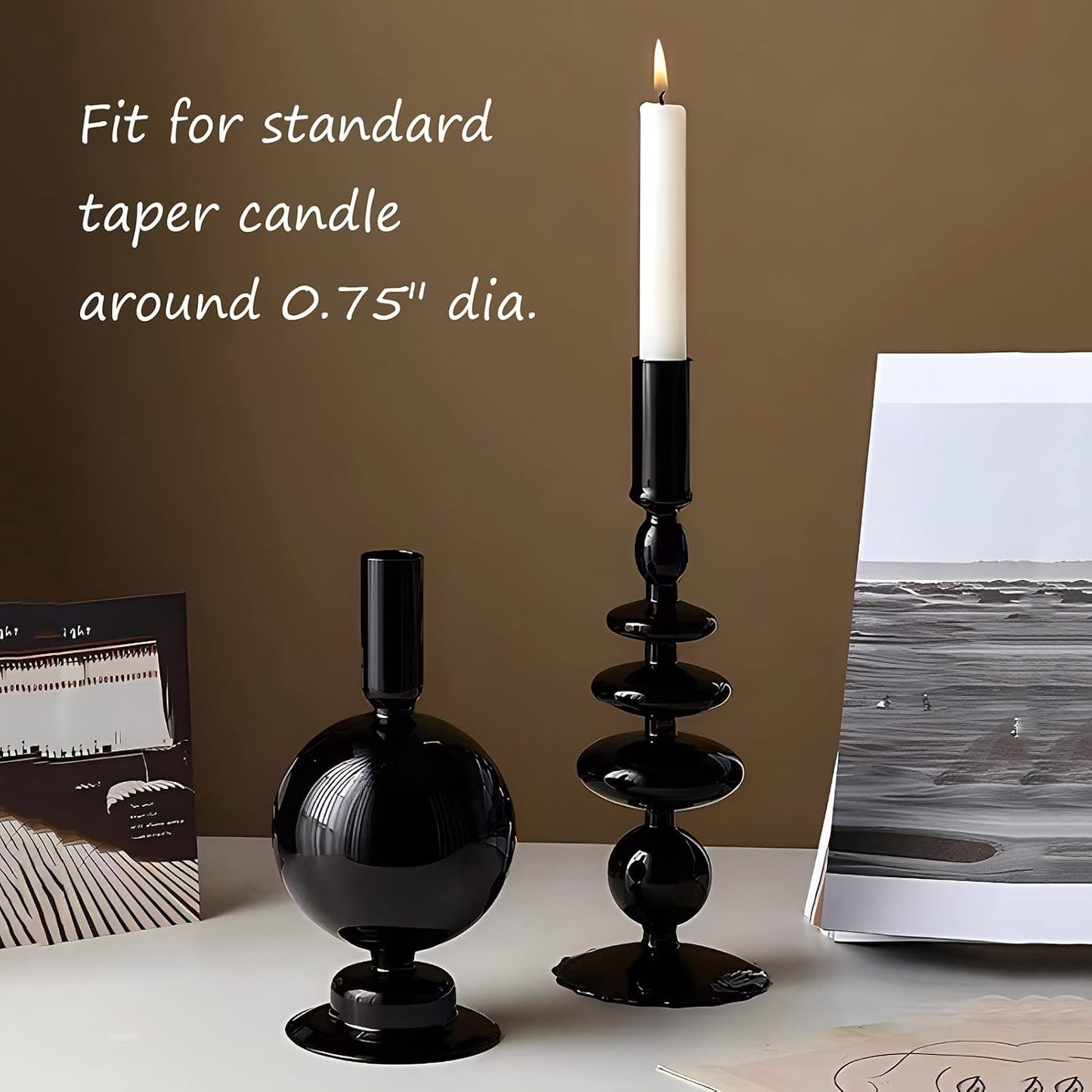 Candle Stick Candle Holder, Glass Candle Holders for Table Centerpiece, Modern Style Black Candle Holder Mixed 4pcs