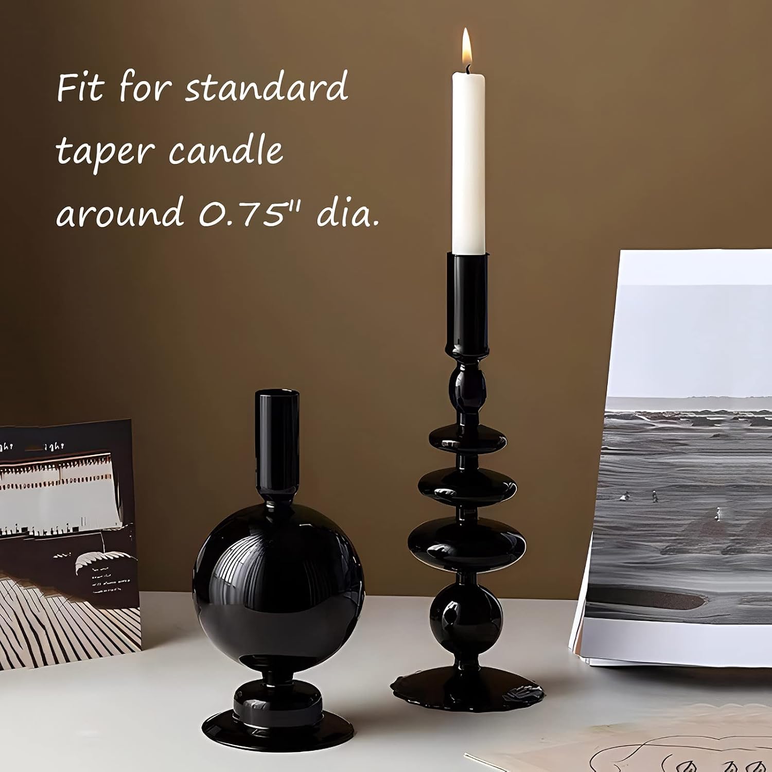 Candle Stick Candle Holder, Glass Candle Holders for Table Centerpiece, Modern Style Black Candle Holder Mixed 4pcs