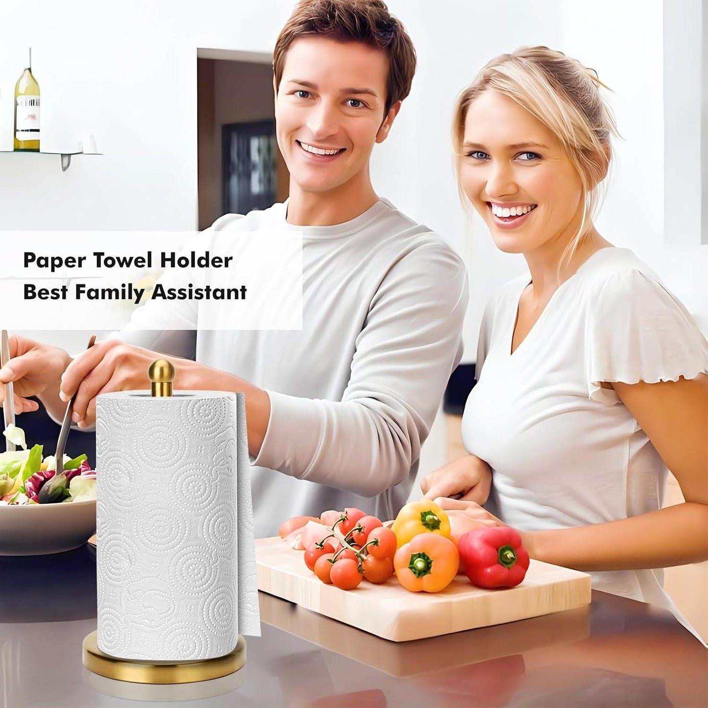 Paper Towel Holder Stand with Sturdy Base Fits Standard and Jumbo Sized Paper Towel, Paper Towel Holder Countertop