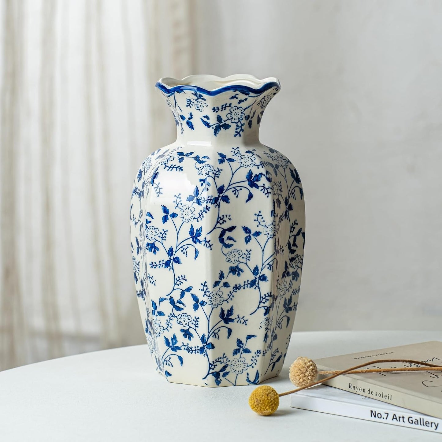 White Ceramic Vase / Vase-u02 / 9.5 INCH / Blue