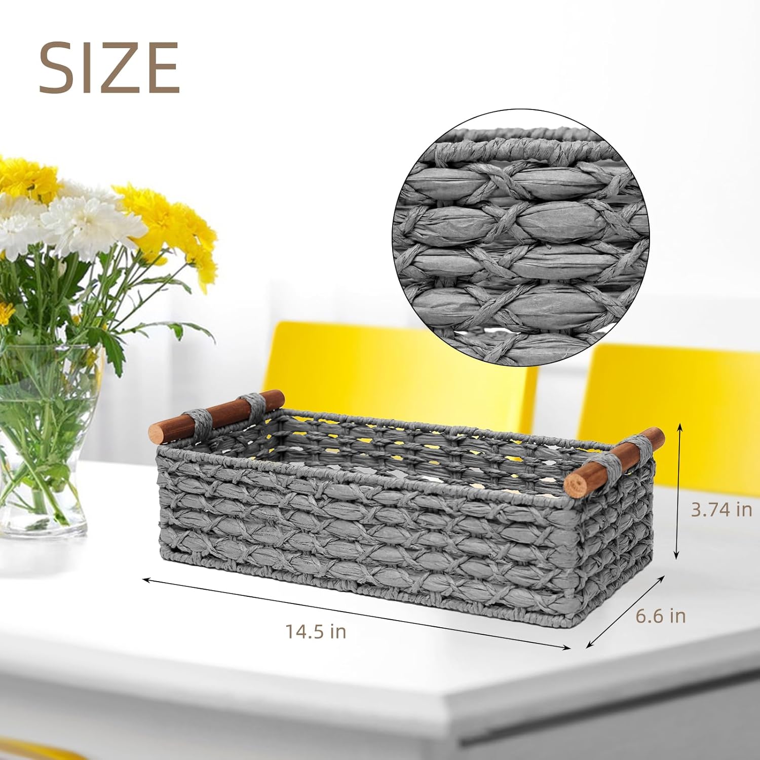 Small Storage Basket Wicker Baskets for Organizing / Light-grey