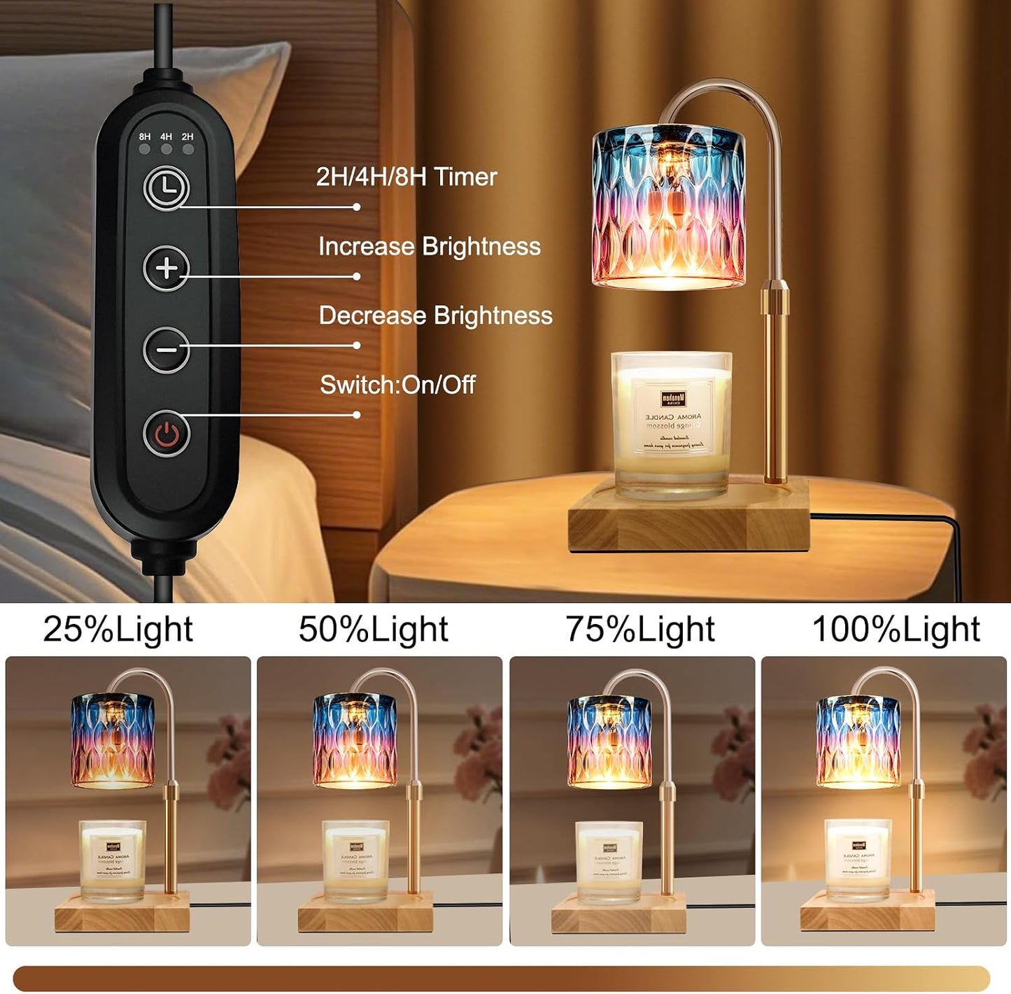 Candle Warmer Lamp with Timer & Dimmer, Candle Warmer Height Adjustable, Fits All Jar Scented Candles (Blue Purple)