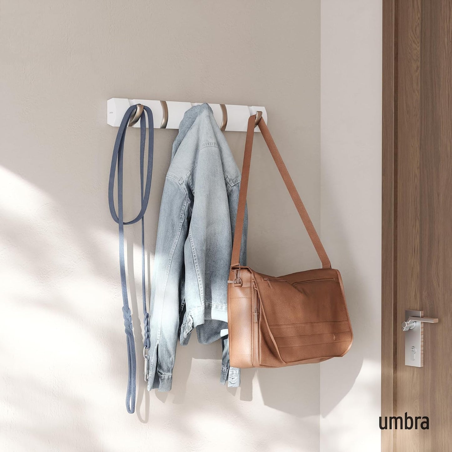 5 Hooks / Flip Wall-Mounted Coat Rack / White/nickel / 5-hook