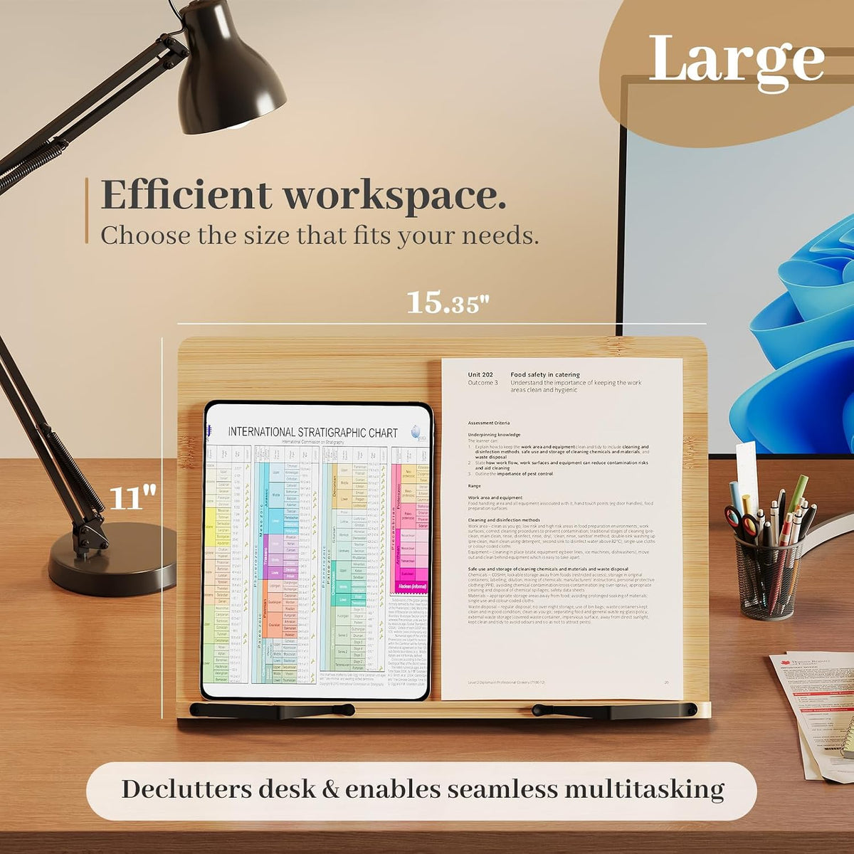 Book Stand, Large Book Holder for Reading Hands Free, Cookbook Stand | Perfect for recipe book, document, textbook