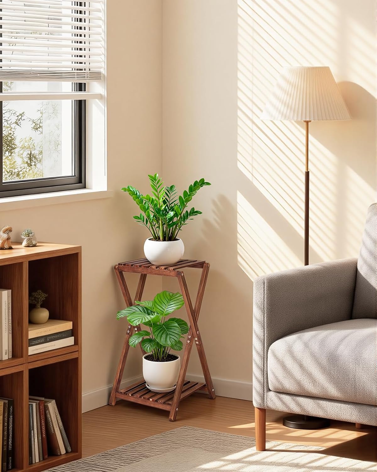 Wood Tiered Plant Stand Indoor,Corner Plant Shelf for Indoor Plants | Rustic Flower Pot Stand, Tall Single Plant Holder