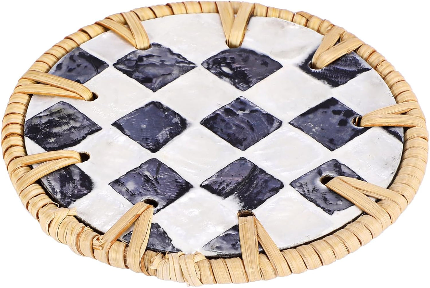 Holder / Boho Coastal Coasters / Checkered Pattern / Set of 6