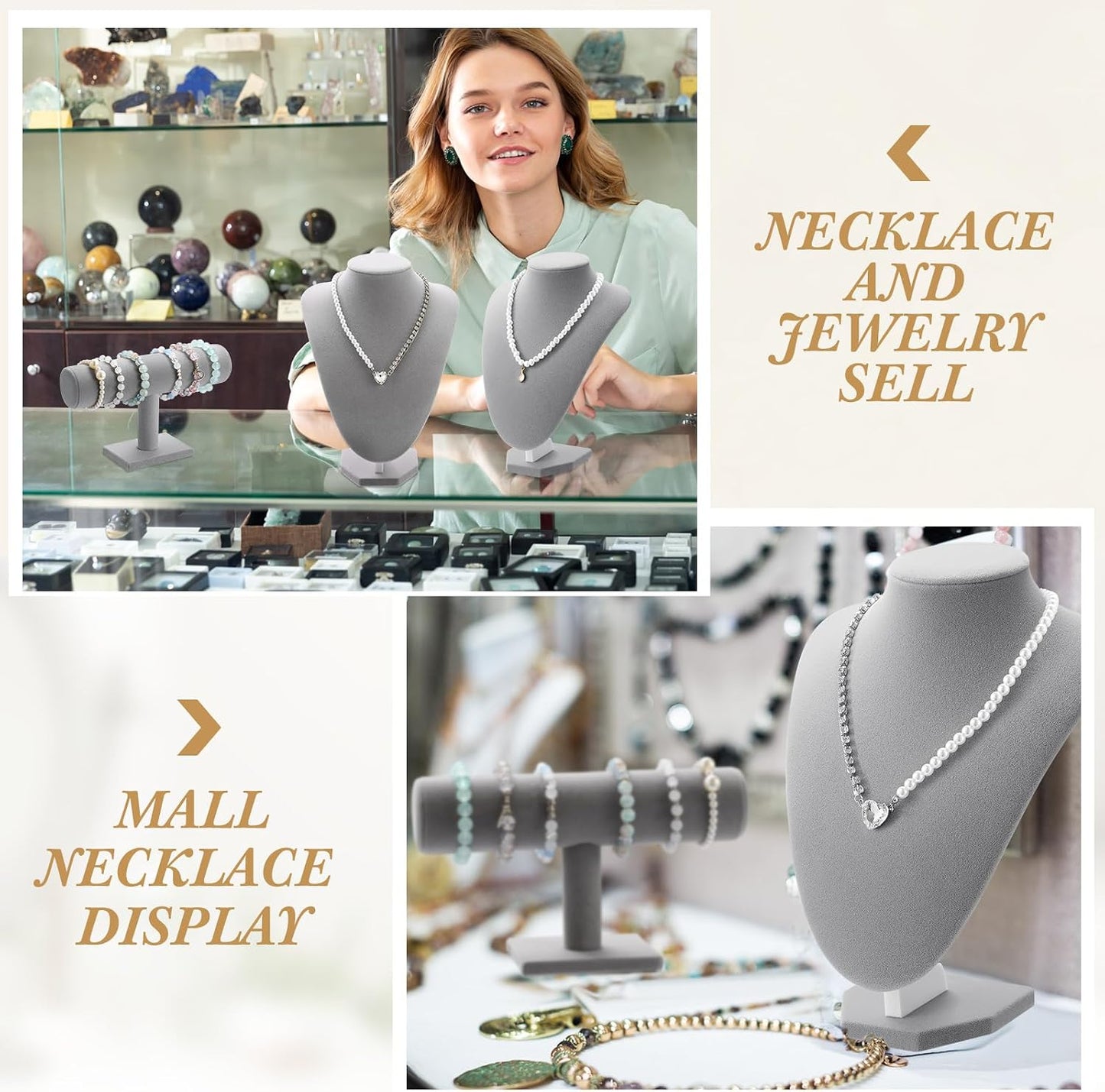 Jewelry Display Set Necklace Display Stand T Bar Bracelet Holder Jewelry / Gray / Velvet / Set of 6