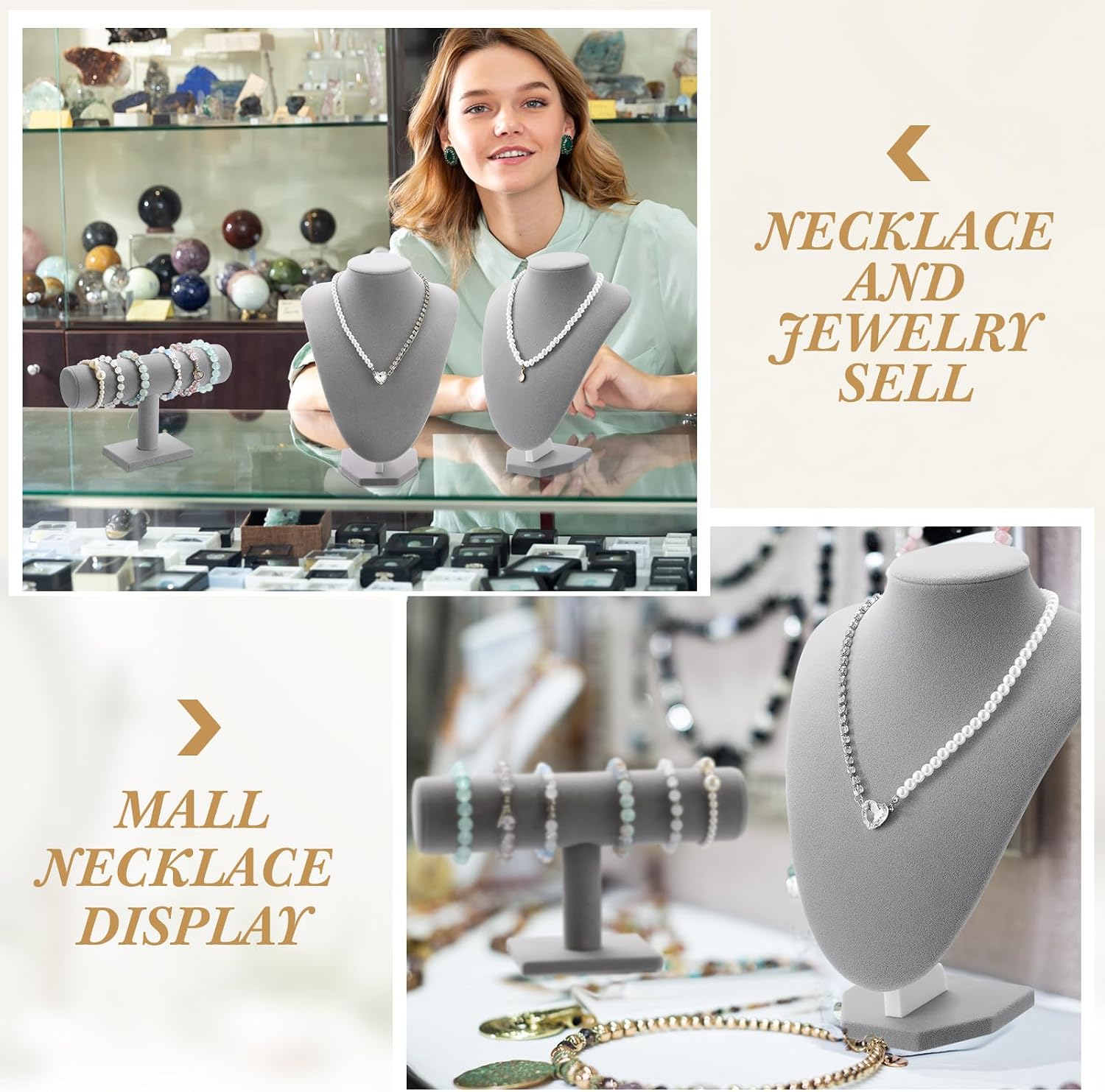 Jewelry Display Set Necklace Display Stand T Bar Bracelet Holder Jewelry / Gray / Velvet / Set of 6