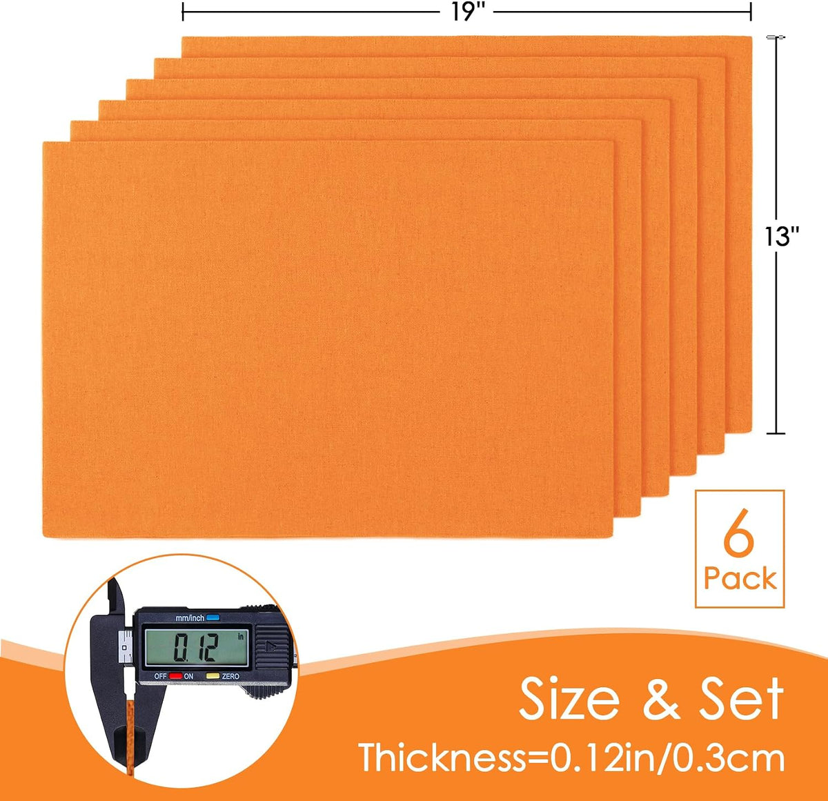 MANSPHIL Orange Placemats Set of 6-13"x19" Linen-Look Fabric Place Mats | Washable Cotton Cloth Table Placemat, Rustic
