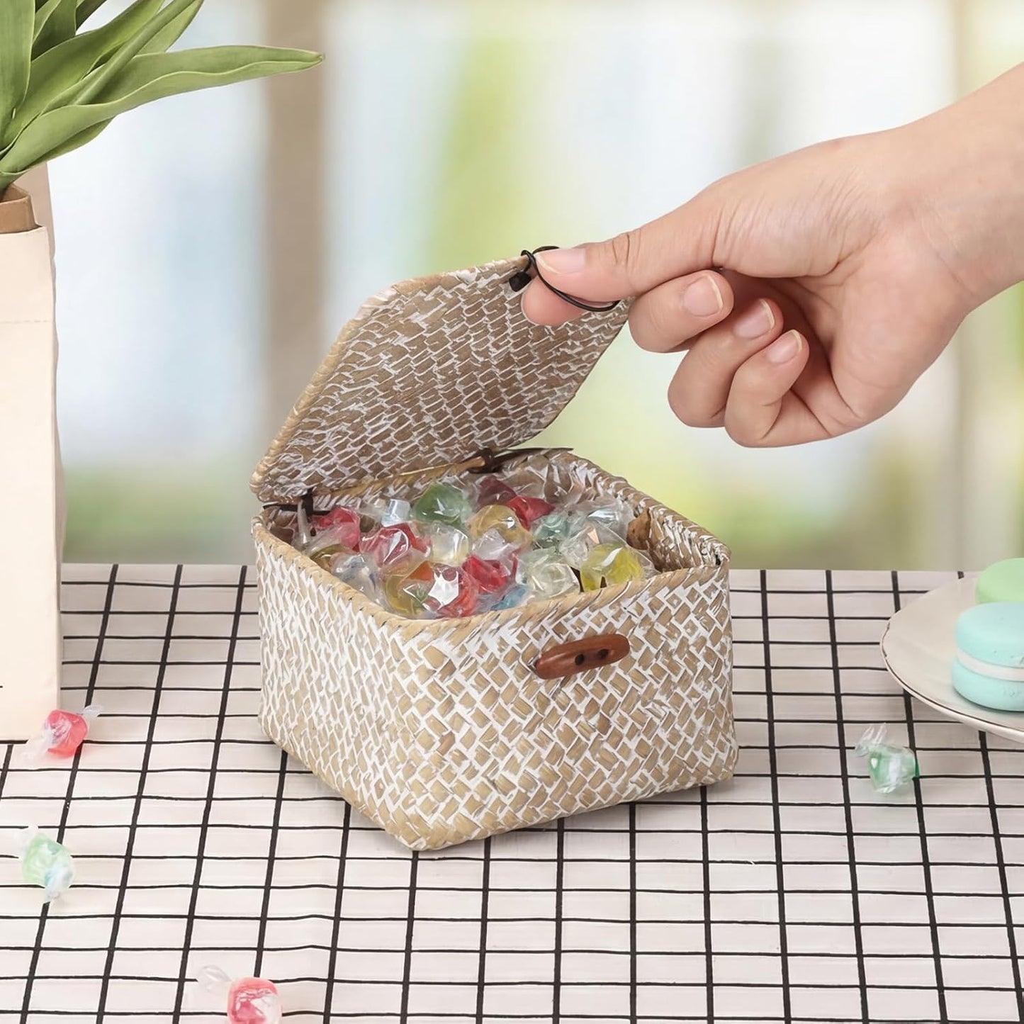 Small Seagrass Basket / 4.7 x 4.7 x 3 / Whitewash Color