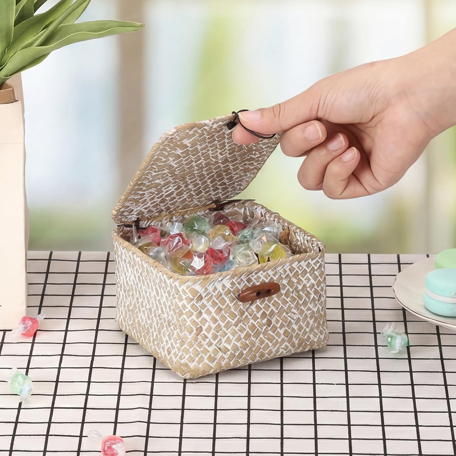Small Seagrass Basket / 4.7 x 4.7 x 3 / Whitewash Color