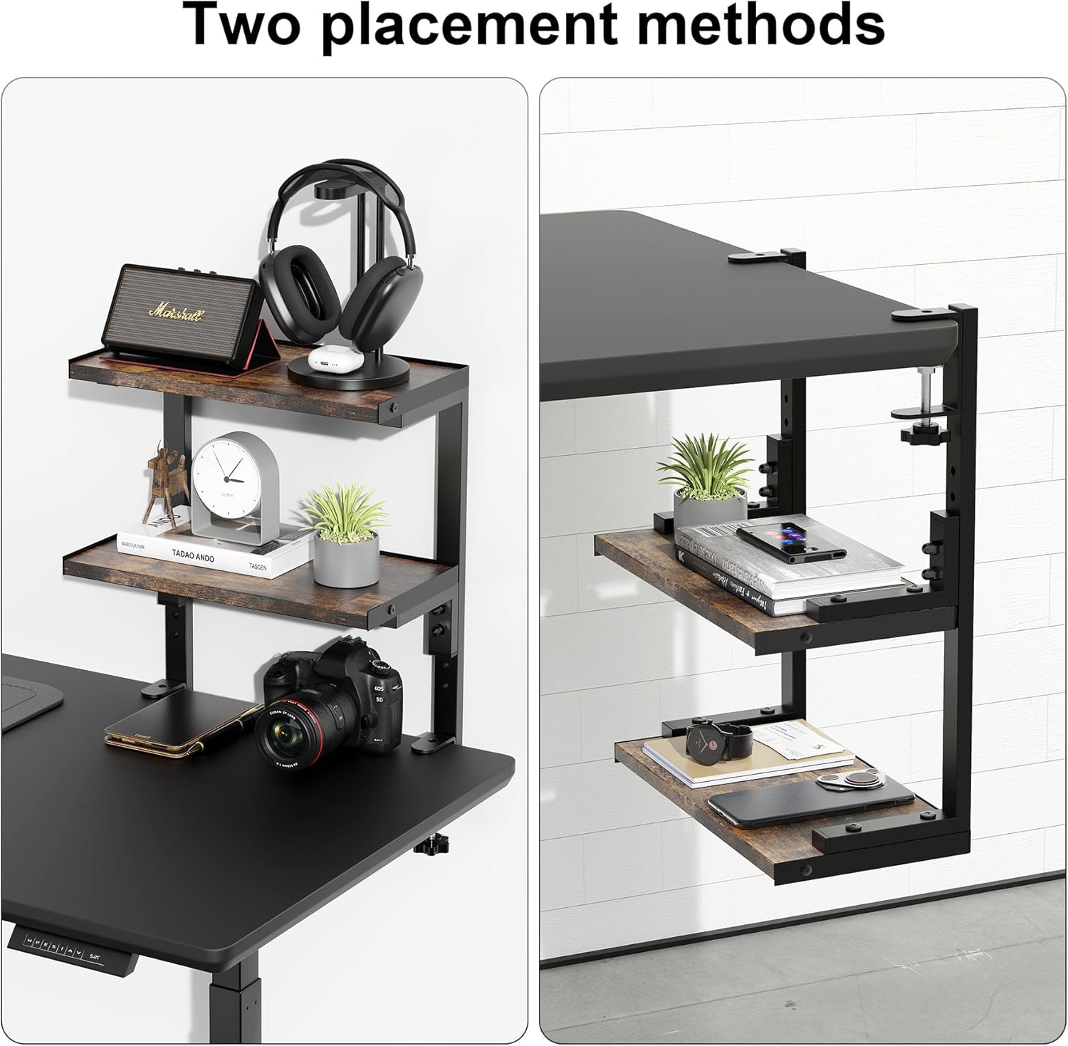 2-Tier Desk Shelf | Desk Organization Expandable Clamp on Desk Shelf Desktop Accessories for Offices and Game Rooms