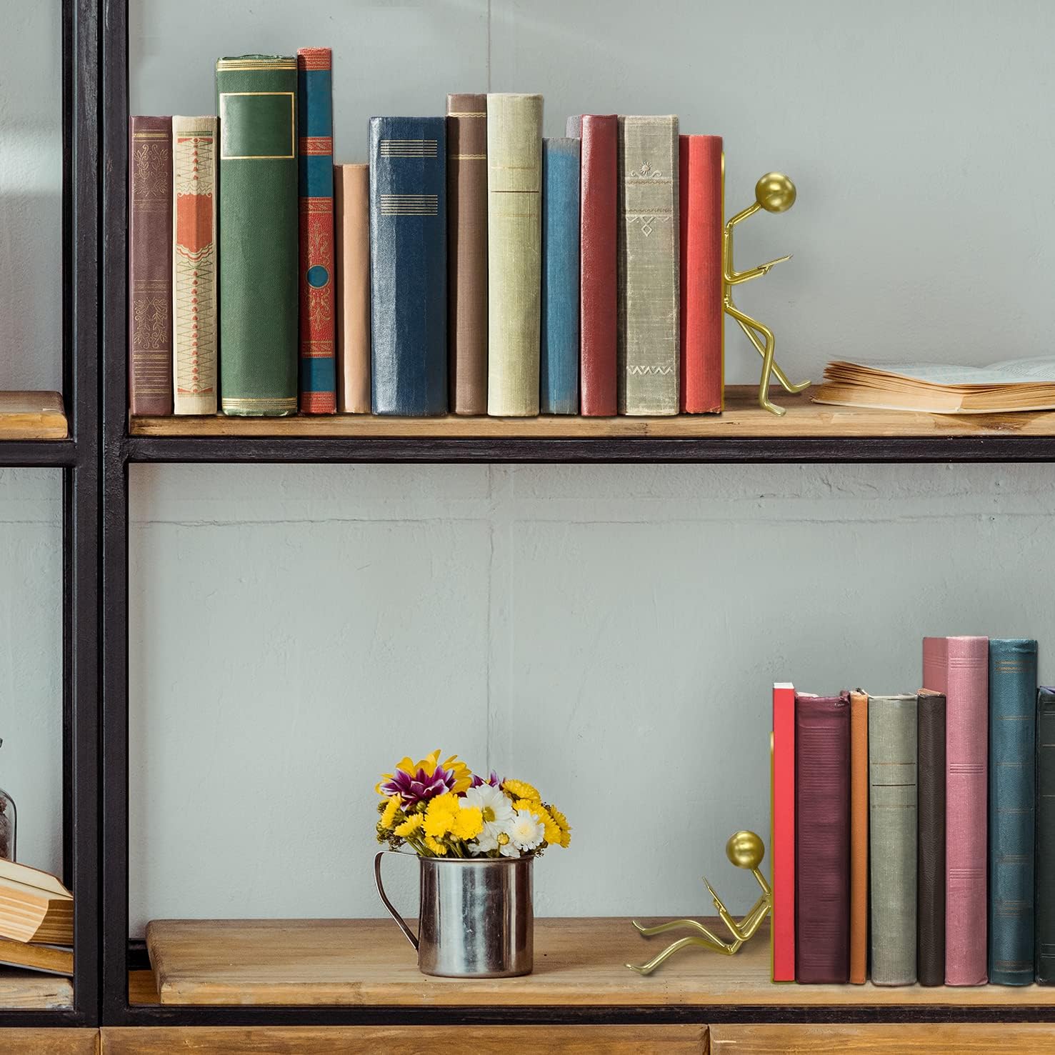 Heavy Duty Metal Unique Office Desk Bookends for use as Bookshelf Decor / Gold