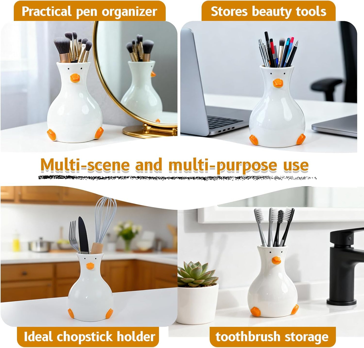 Animal-Themed Round Table Vase / Duck Vase / White