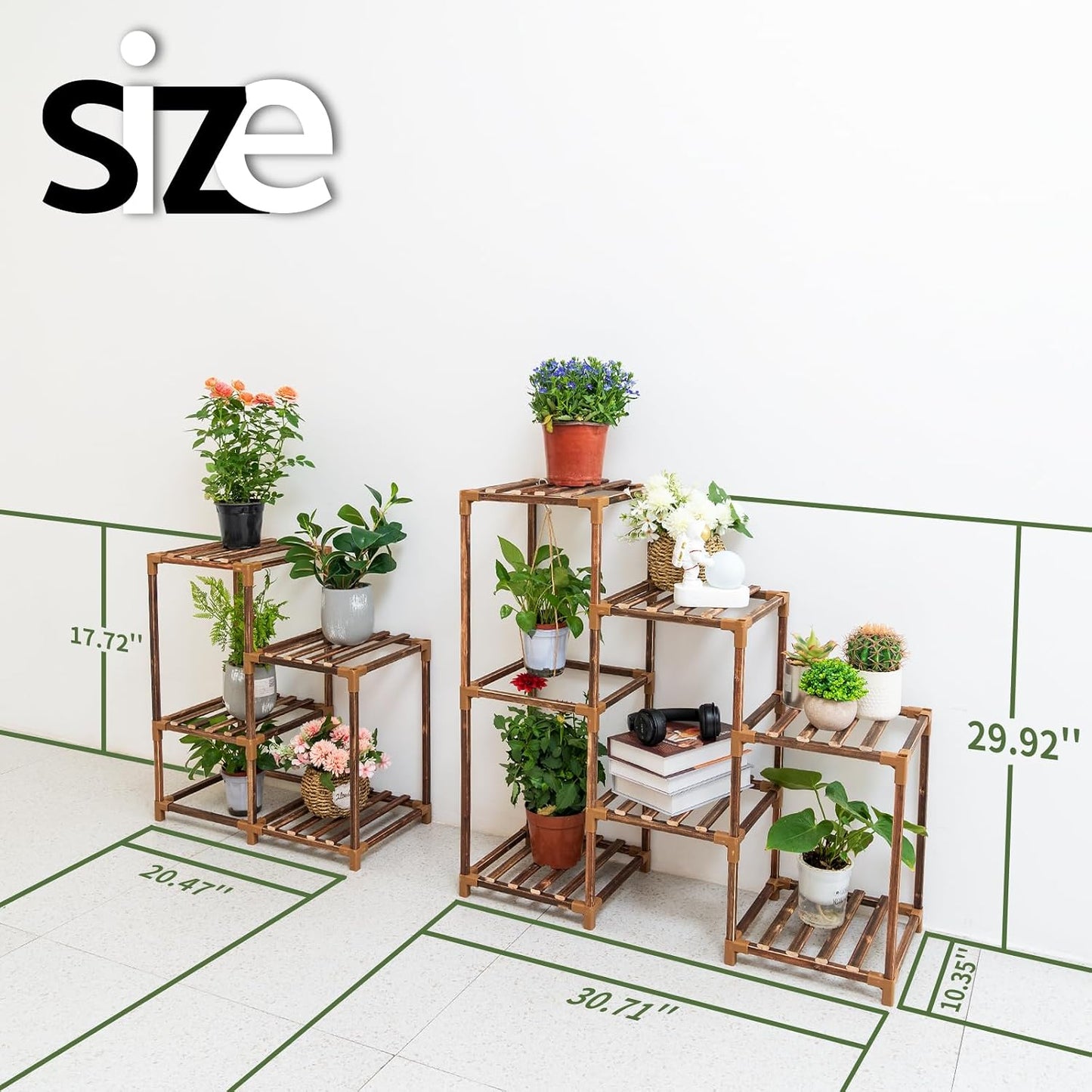 Plant Stand Indoor Outdoor, 10 Tiered Plant Shelf Wood Plant Rack | Tall Plant Holder for Multiple Plants, Combination