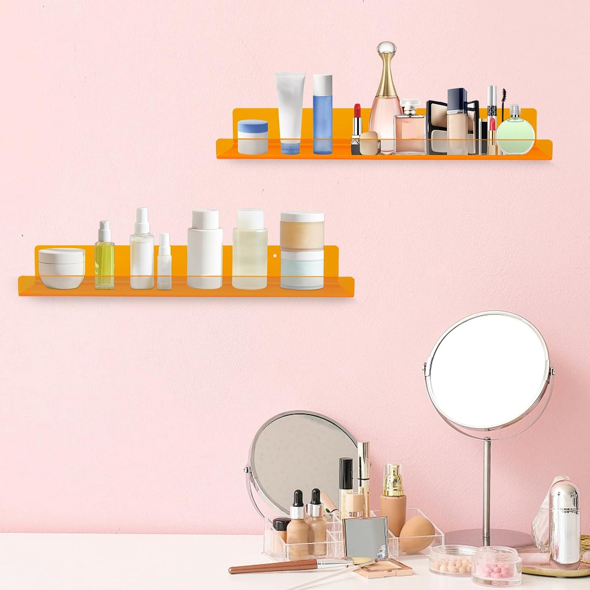 Dezzer 6 Pack Acrylic Shelves for Wall, 15" Acrylic Floating Shelves for Bathroom Bedroom, Invisible Bookshelf Wall