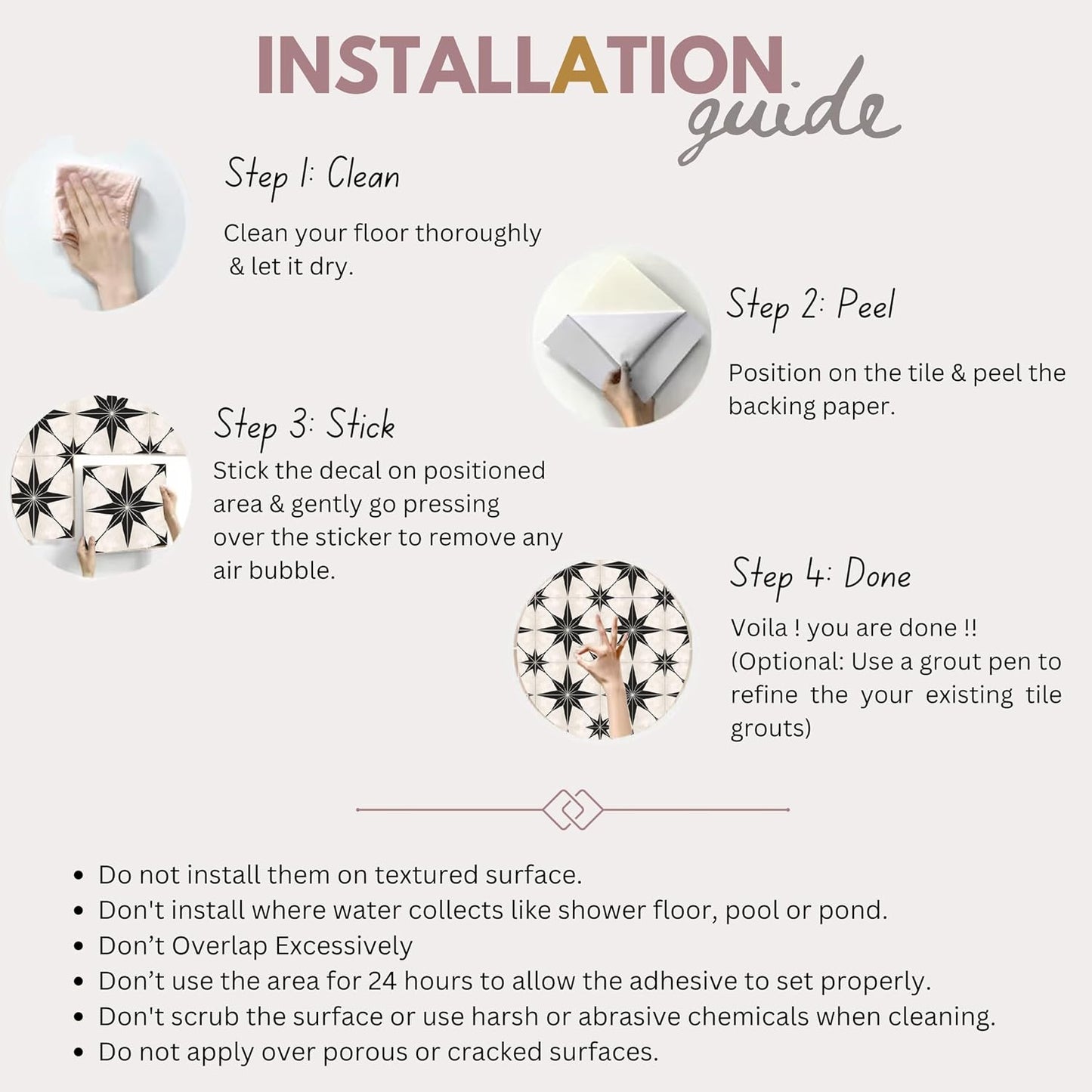 Positano Peel and Stick Tile Stickers Vinyl Self-Adhesive / 4 x 4 / 4 1/ 1/4 " Inch / Set of 22