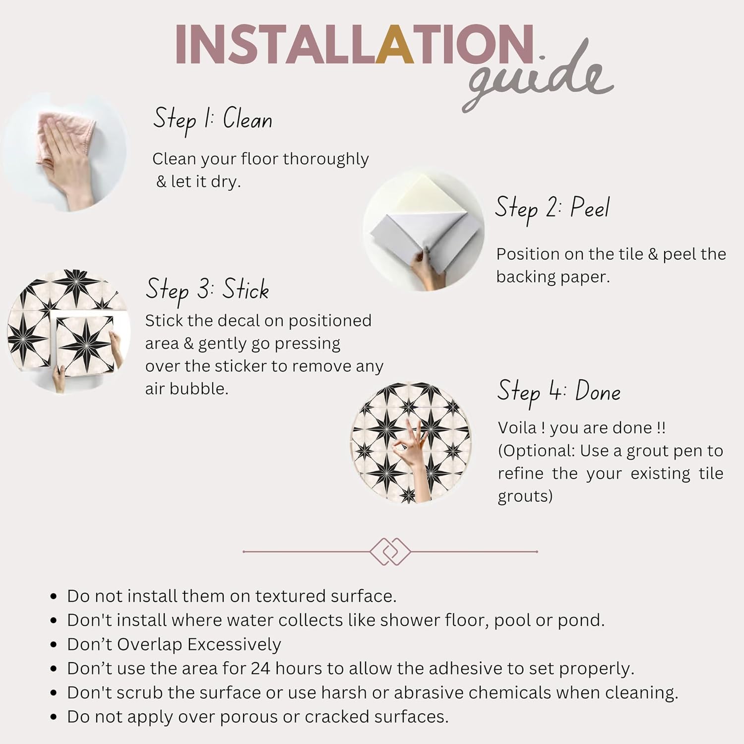 Positano Peel and Stick Tile Stickers Vinyl Self-Adhesive / 4 x 4 / 4 1/ 1/4 " Inch / Set of 22
