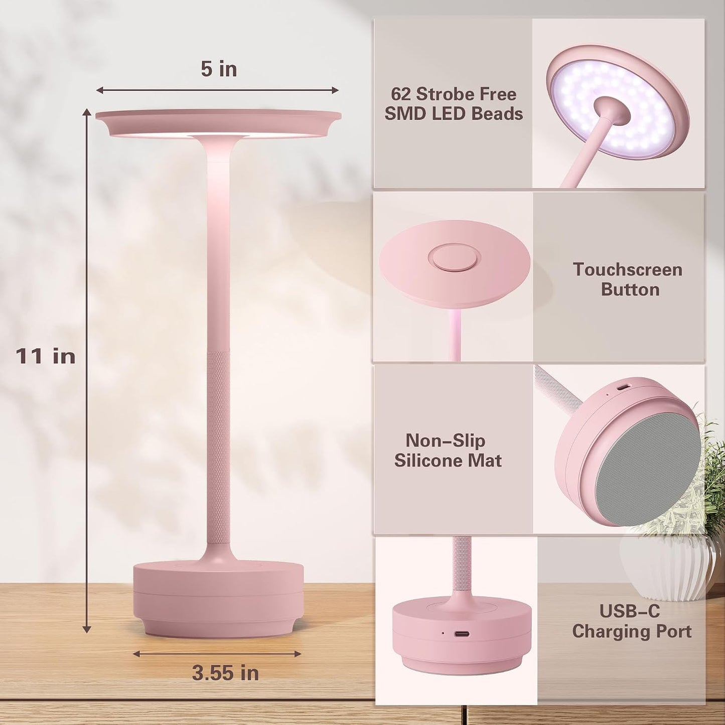 Cordless Table Lamp Set of 2,Rechargeable Battery Powered LED Table Light | Portable Touch Battery Table Lamps with
