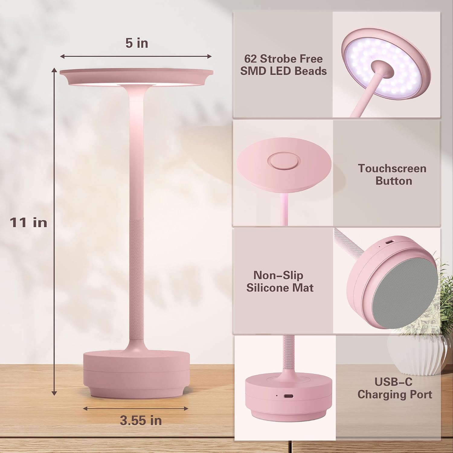 Cordless Table Lamp Set of 2,Rechargeable Battery Powered LED Table Light | Portable Touch Battery Table Lamps with