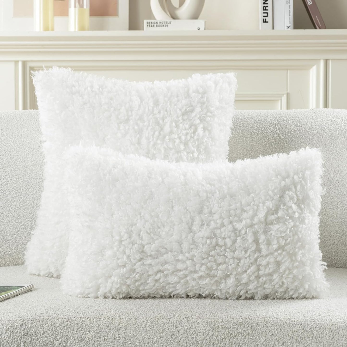 Decorative Throw Pillow Covers / Cream White / 18 x 18 / Set of 2