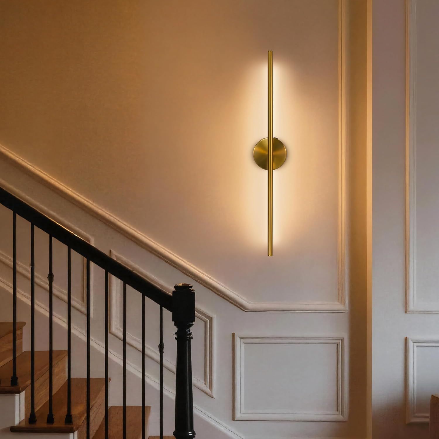 Rechargeable Wall Sconce Set of Two, Modern Wireless Brass Wall Light Sconce with Remote, 28.35Inch Dimmable Indoor