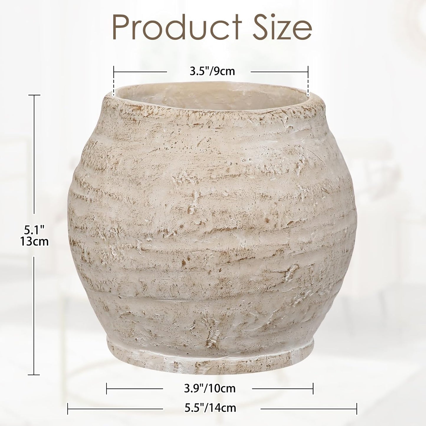 Rustic Vintage Ceramic Pottery Vase / 5.1'' Cream White