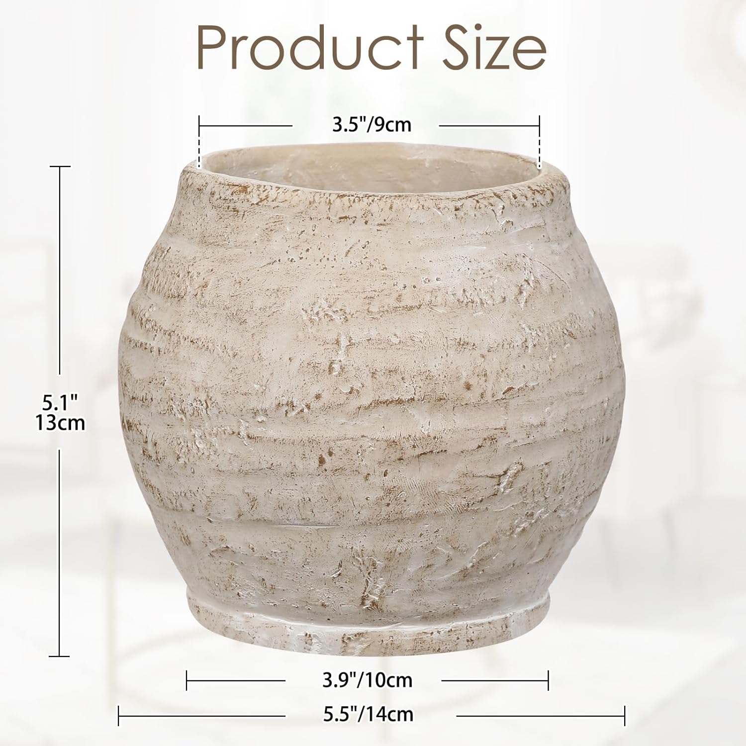 Rustic Vintage Ceramic Pottery Vase / 5.1'' Cream White