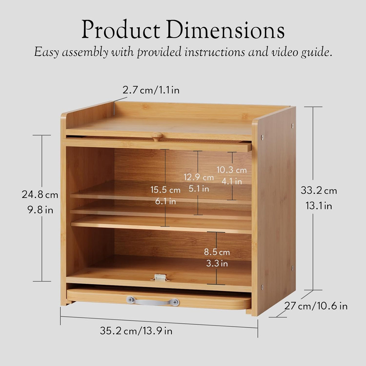 Bamboo Bread Box, Double Layer, Cutting Board, Kitchen, Natural | See-Inside Acrylic, Magnetic Closure, Countertop