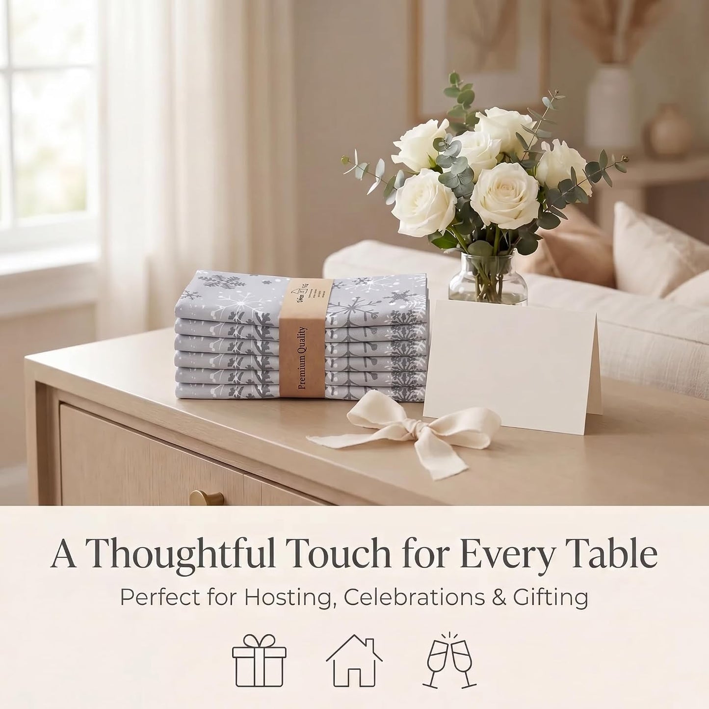 Urban Villa Cloth Napkins Cotton 20x20 (Set of 12) Grey Snow Flake