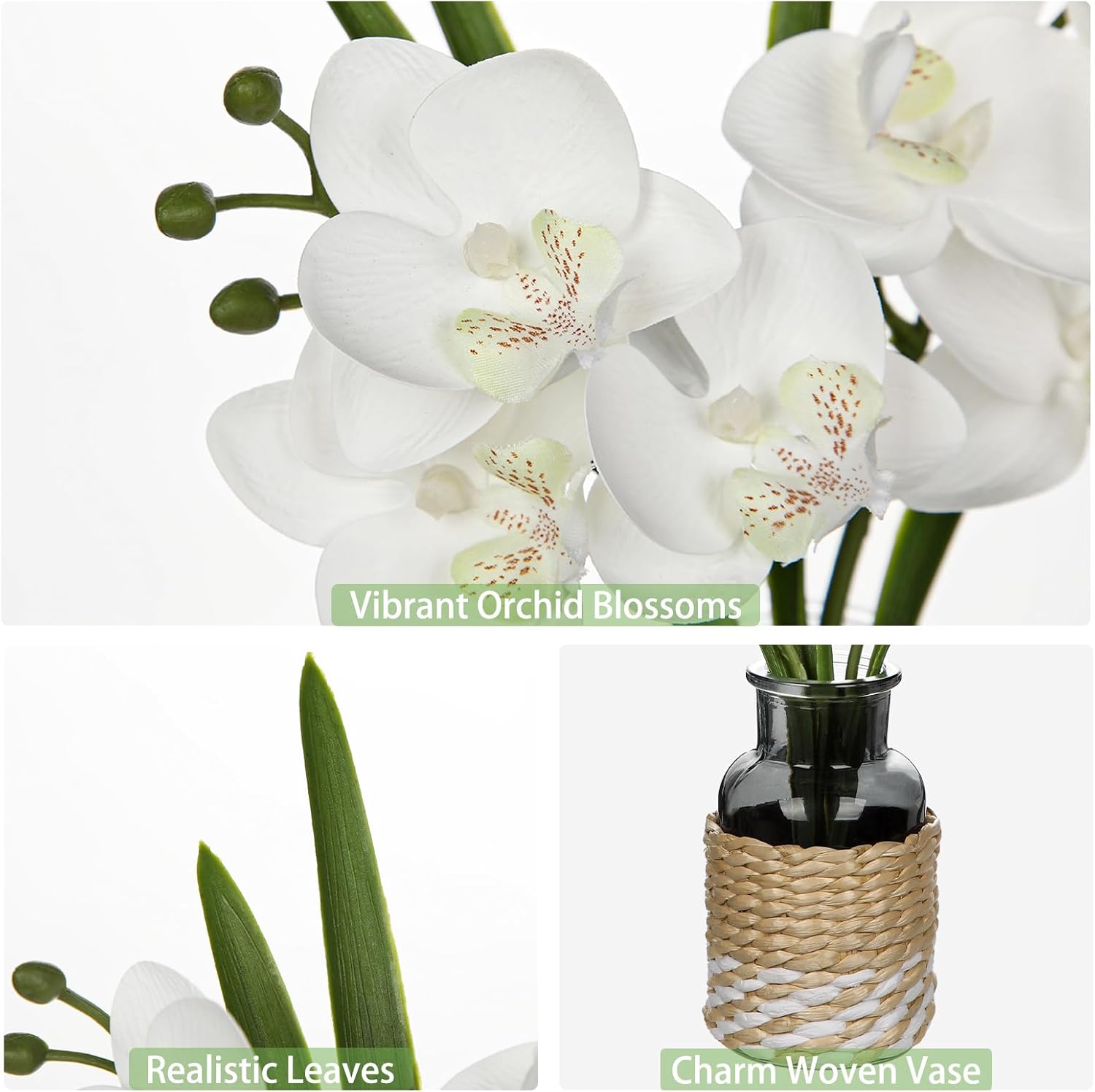 White Orchids Artificial Flowers / White # Black