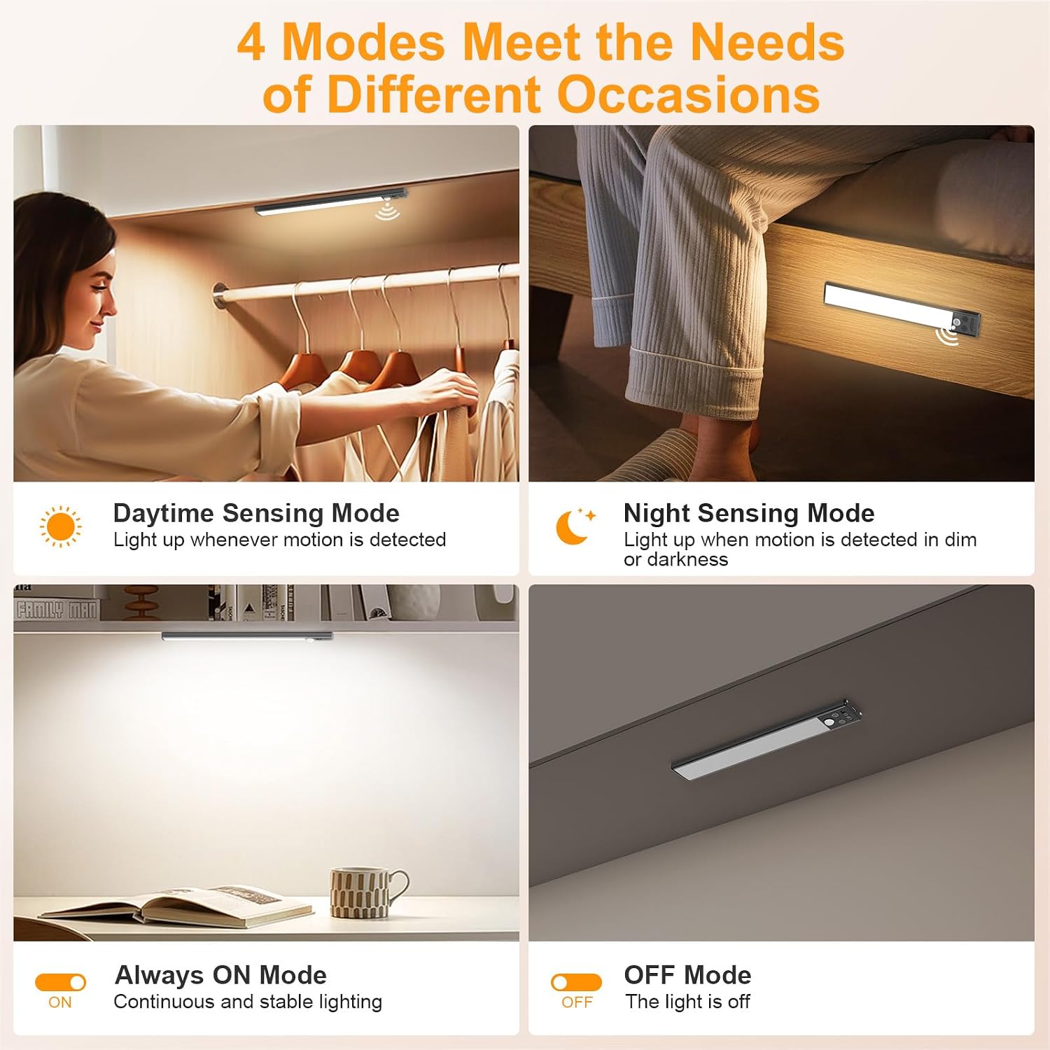 Gritin 10.2inch Under Cabinet Lighting Rechargeable 2 Pack | 3 Color Temps & 5 Brightness,Super Bright,4 Modes,Motion