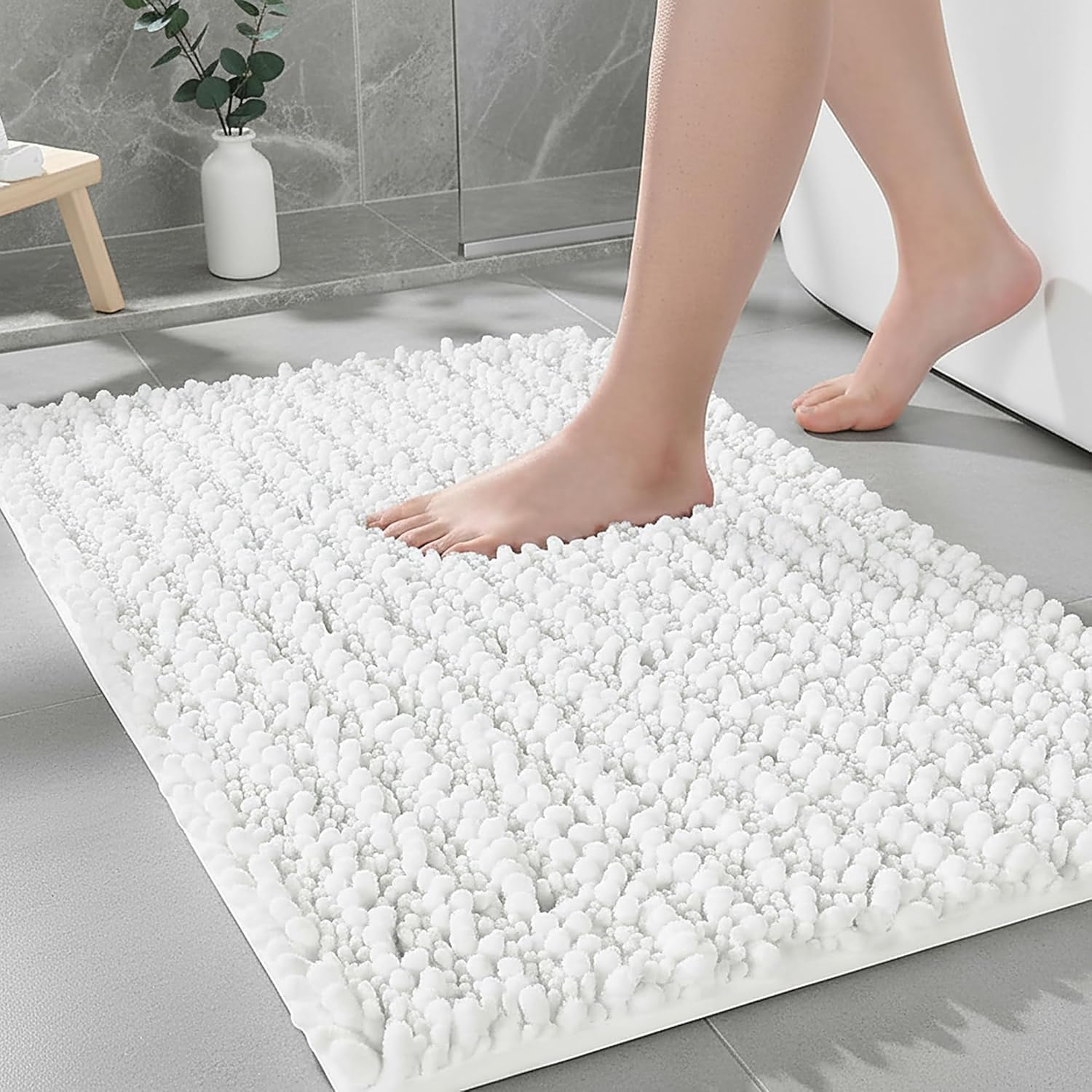 MIULEE Set of 2 Waffle Bathroom Rugs Boho Bath Mat White 18x30 Inch
