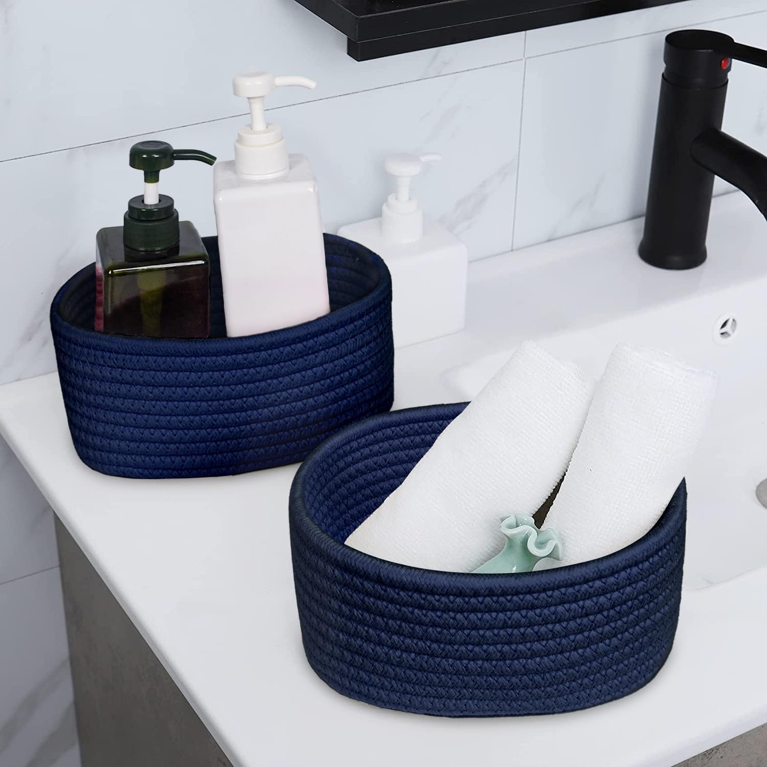 【 】 Small Woven Baskets / Navy Blue / Set of 2