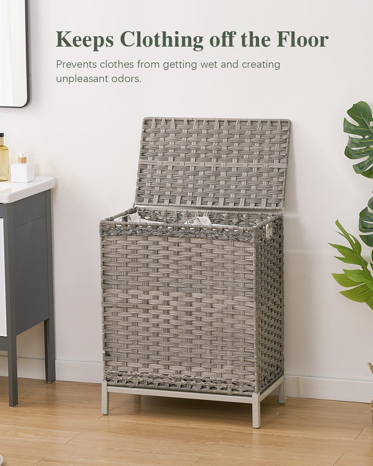 112 L Handwoven Rattan Wicker Laundry Basket / Gray / 112 L - 29.6 Gal