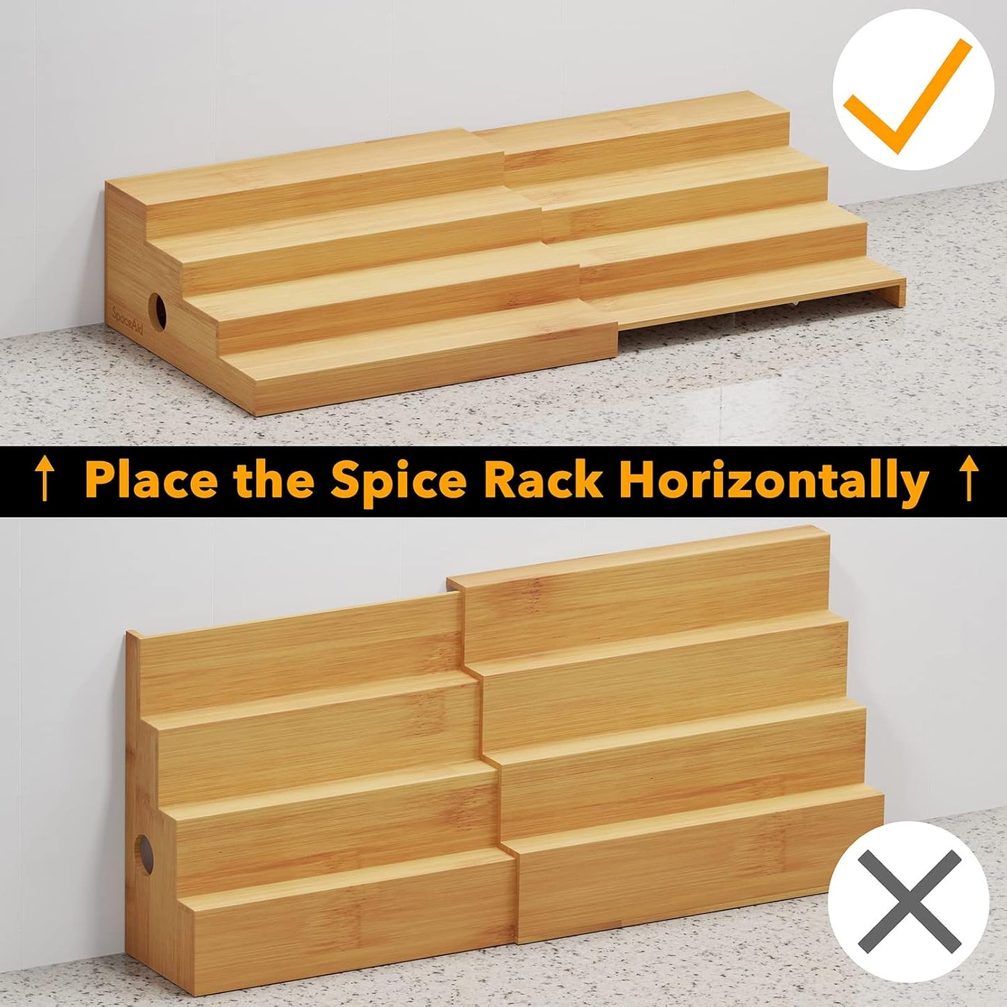 SpaceAid 4 Tier Bamboo Spice Rack Organizer for Cabinet, Kitchen Pantry Spices Storage Rack for Cabinets Organization