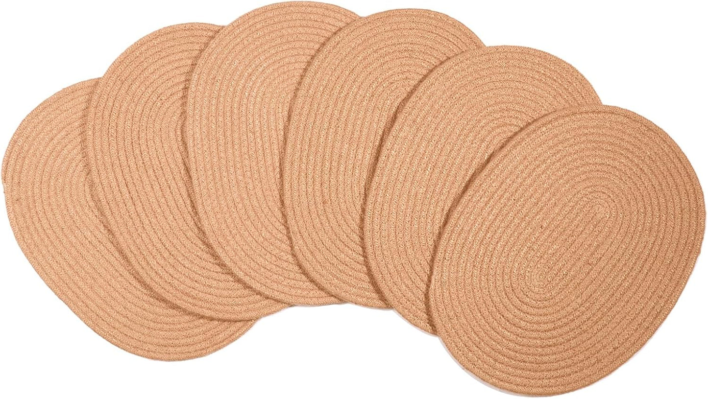 Jute Woven Oval Placemats Set of 6, Brown Plate Charger 12x16 inches Jute Heat Resistant Non-Slip Weave Place mats