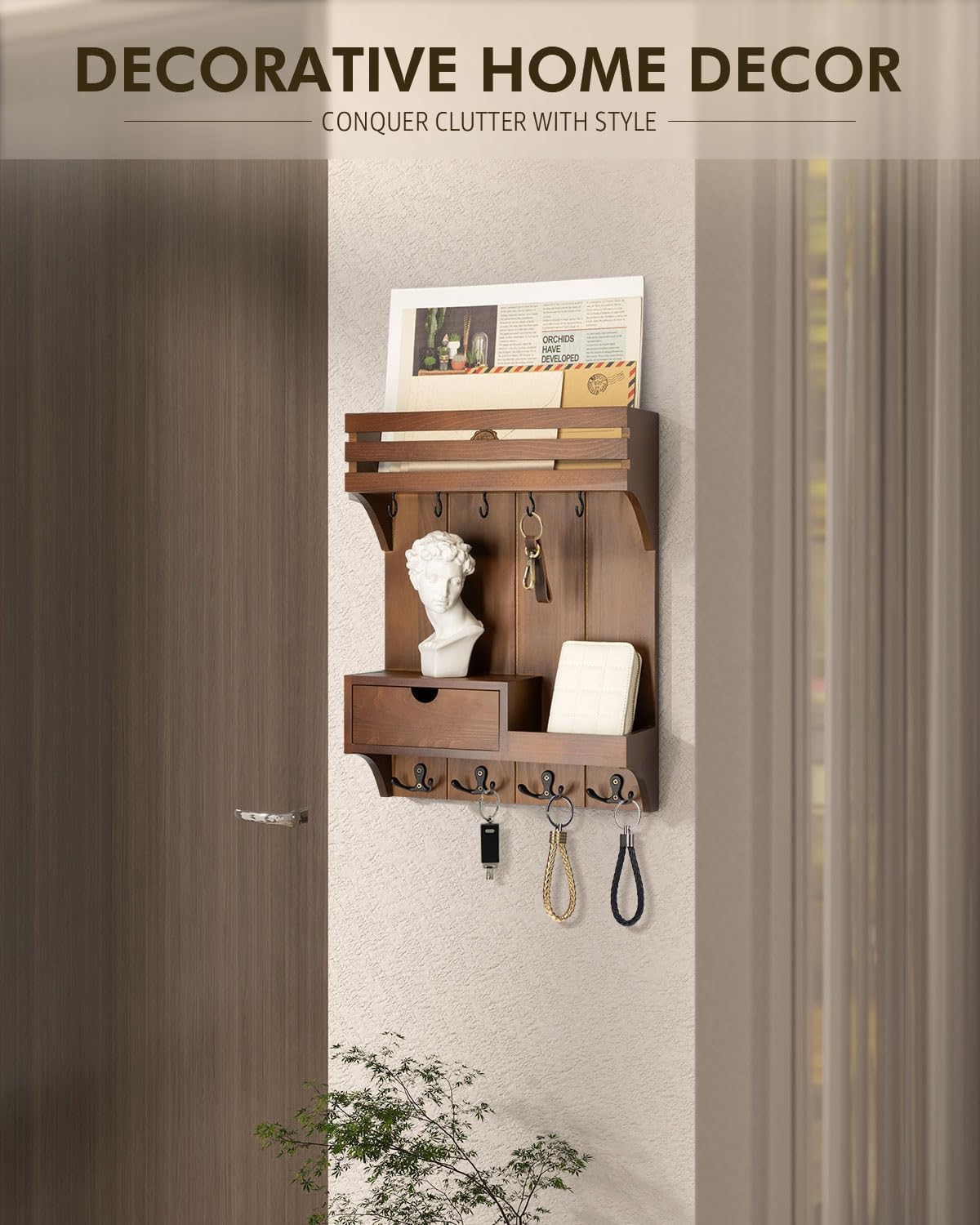 Farmhouse Key Holder Wall Mount / Brown / Small Drawer