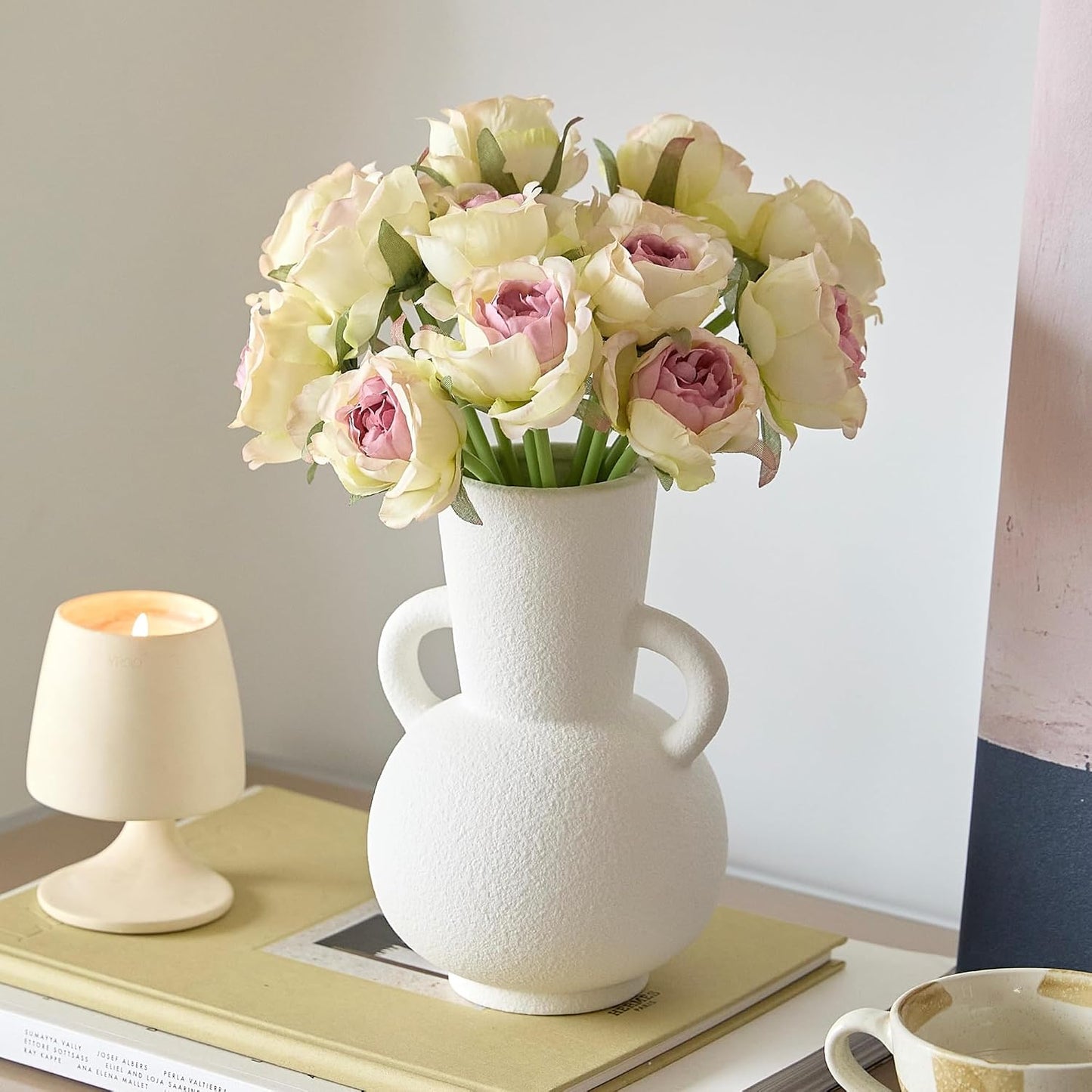 Ceramic Vase / Modern Flower Vase Decorative Vases for Bouquet / Vase-04 / White / 7 Inch